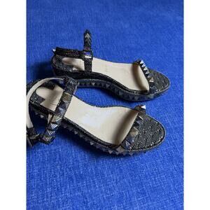 Christian Louboutin Sandals - PARACLOU wedge sole square stud back strap Silver